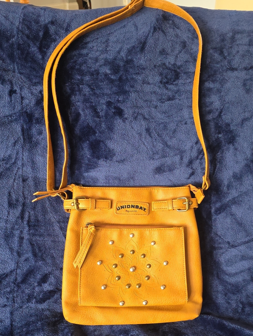 UNIONBAY Yellow Mustard Crossbody Bag with Studded Floral Front
